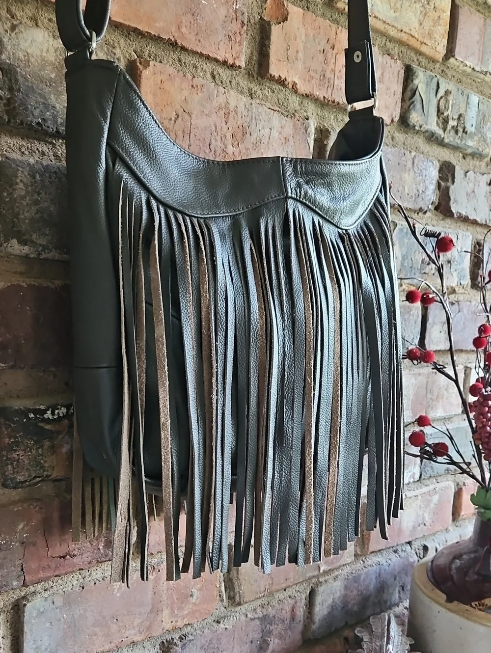 Genuine Fringed Brown Leather Bag